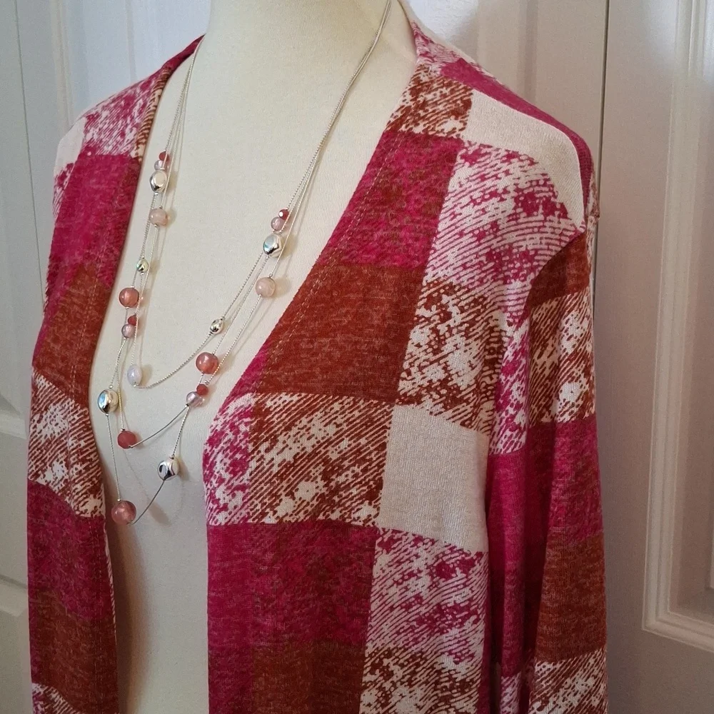 Plaid Open-Front Cardigan Sweater - Picture 3 of 6